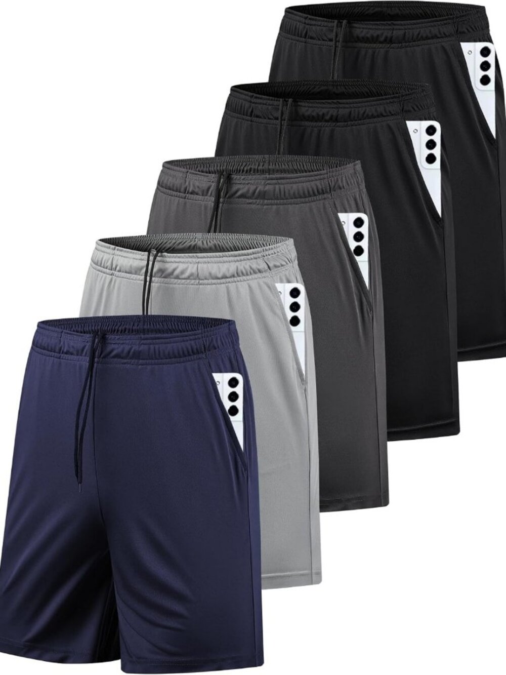 Men's Athletic Gym Shorts 5-Pack with Pockets, Quick Dry Activewear for Workouts